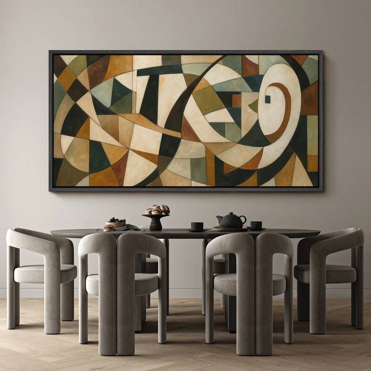 Large Framed Canvas Print Wall Art - Neutral Abstract Print for Modern Home Decor