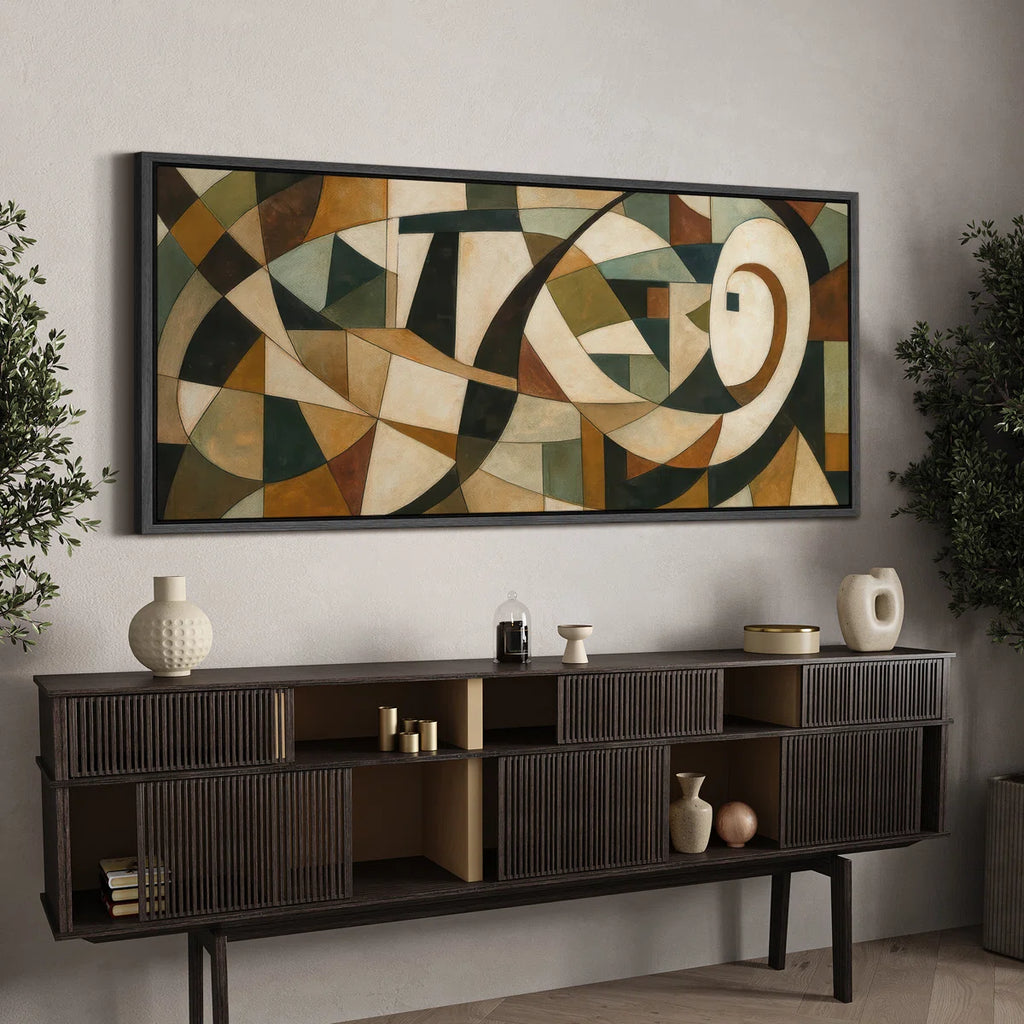 Large Framed Canvas Print Wall Art - Neutral Abstract Print for Modern Home Decor